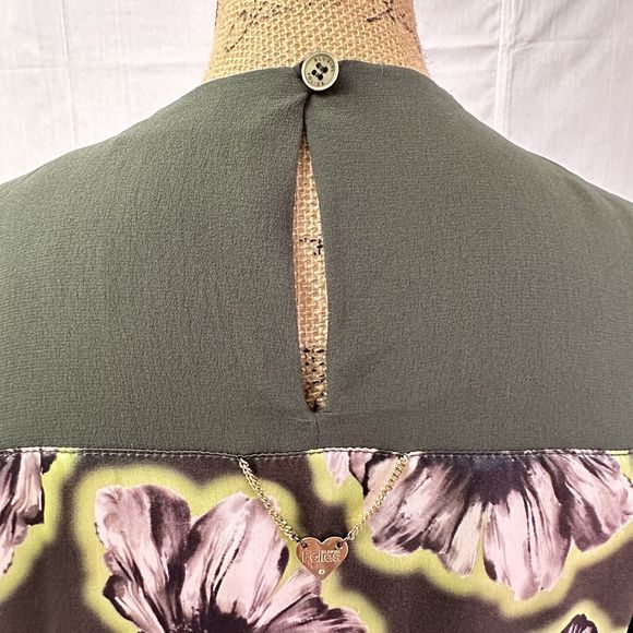 Blugirl Folies Silk Women Blouse SZ 8 Green Floral Sheer Long Sleeves Top Italy - Picture 7 of 16